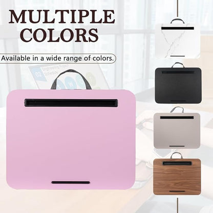Portable Laptop Desk Fits Up to 16“ Laptops, with Tablet Slot, Built-in Cushion,Great for Home & Office,Lap Desk with Cushion (Pink, Medium)