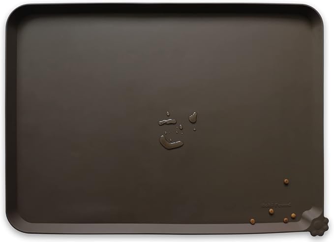 Hoki Found X-Large Silicone Pet Food Mat Tray - Non-Slip Dog and Cat Bowl Placemat - Waterproof Feeding Mat for Carpet - Coffee