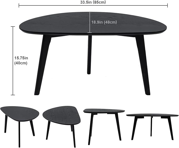 FIRMINANA Small Black Oval Coffee Table for Small Space , Simple Modern Center Table with OAK Wood Legs-Black-18.9" D x 33.47" W x 15.75" H