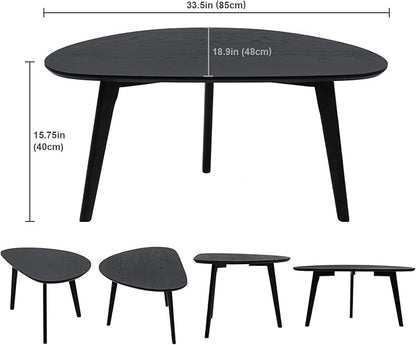 FIRMINANA Small Black Oval Coffee Table for Small Space , Simple Modern Center Table with OAK Wood Legs-Black-18.9" D x 33.47" W x 15.75" H