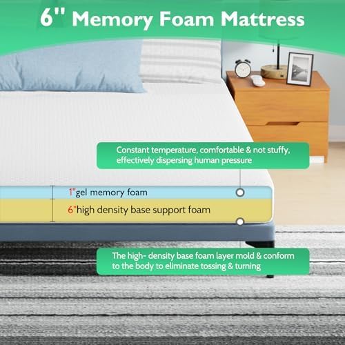 FDW California King Mattress 6 inch Gel Memory Foam Mattress Medium Firm Mattresses for Cool Sleep Relieving Pressure Relief CertiPUR-US Certified Mattress in a Box,California King