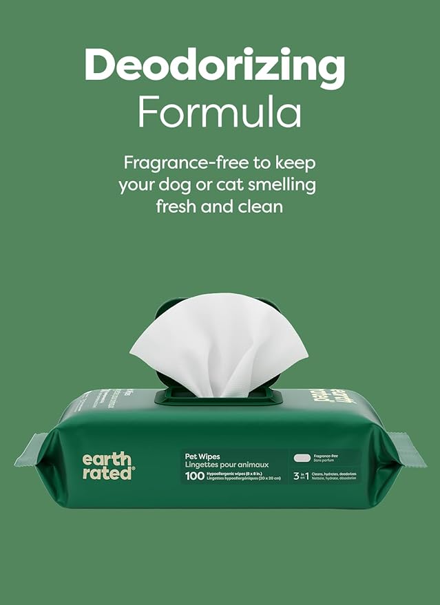 Earth Rated Pet Wipes for Dogs and Cats, Hypoallergenic, Cleaning and Hydrating