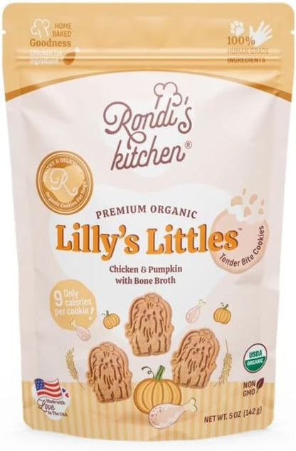 Rondi's Kitchen Lilly's Littles All-Natural & Organic Healthy Soft Dog Treats, Healthy Snacks for Small Dogs, Puppies, and Seniors, Tender Bite Cookies, Human Grade - Chicken & Pumpkin