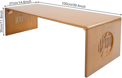 CAIHAOA Japanese Folding Coffee Table, Height Adjustable, Bamboo Floor Table No Assembly, Low Tea Table for Sitting on The Floor, Tatami Tables for Bedroom Living Room Dining Room Home