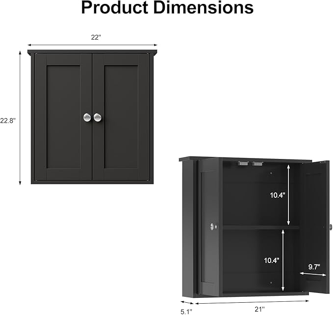 Black Bathroom Wall Cabinet, Medicine Cabinet Over Toilet, Bathroom Cabinet
