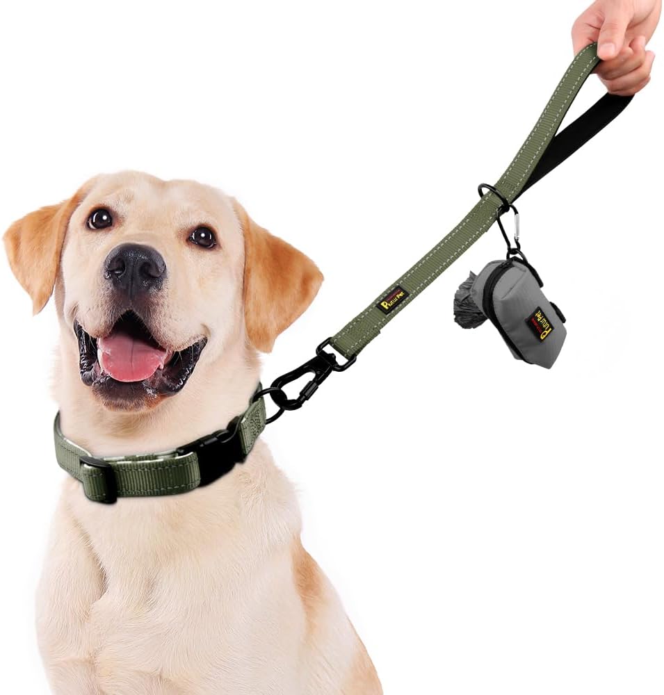 PLUTUS PET Short Training Dog Leash with Padded Handle for Medium Large Dogs,18 Inch Heavy Duty Strong Traffic Leash with Carabiner Clip for Climbing Walking or Guiding Blind(18”，Ranger Green)