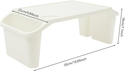 12-Pack Kids Lap Desks, Plastic Lap Tray with Rounded Edges, Stackable Kindergarten Children's Tray with Side Pockets, Portable Bed Table for Reading Dining, Preschool Daycare Home, No Assembly, White