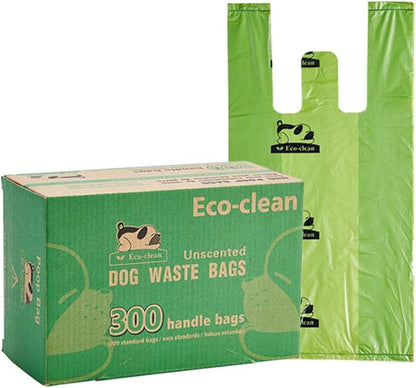 ECO-CLEAN Dog Poop Bags, 300-Count Dog Waste Bags with Easy-Tie Handles, Guaranteed Leak-Proof, Earth-Friendly, Unscented Oxo-biodegradable Pet Poop Bags (Not on Rolls)