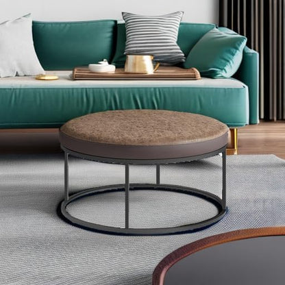 SONGMICS HOME LUIZ Collection - Ottoman, Round Coffee Table, Footstool, Reversible Top, Padded Seat, Side Table, Minimalist, Steel Frame, Max. Load 660 lb, for Living Room, Walnut Brown ULOM078K01