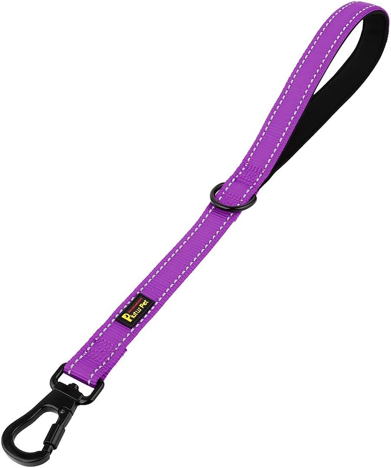 PLUTUS PET Short Training Dog Leash with Padded Handle for Medium Large Big Dogs,18 Inch Heavy Duty Strong Traffic Leash with Carabiner Clip for Climbing Walking or Guiding Blind (18",Purple)