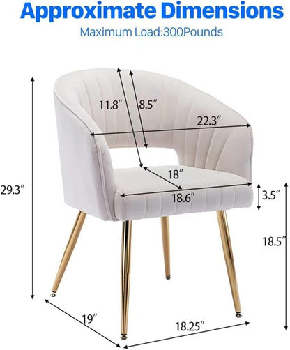 KCC Modern Velvet Desk Chair Accent Armchair Upholstered Tufted Chairs Dining Chairs, Tufted Vanity Chair Side Chairs with Gold Metal Legs for Dining Room Living Room Restaurant,1 PC &Cream