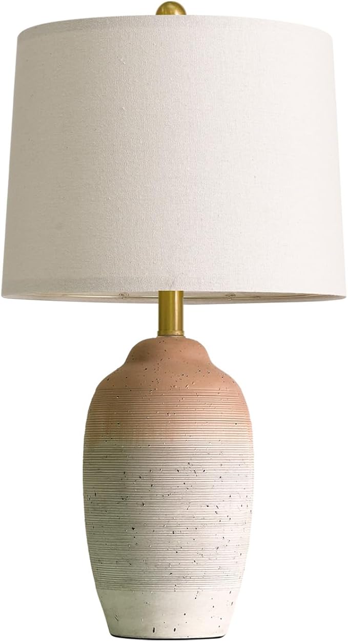 24.5" Vintage Ceramic Table Lamp - Single Farmhouse Rustic Bedside Lamp with Natural Textured Finish, Nightstand Lamps for Living Room, Bedroom, End Table, Office White and Brown