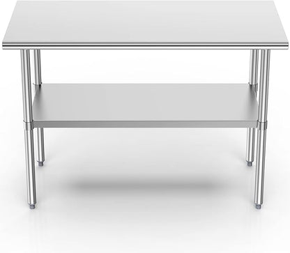Atronor Stainless Steel Table for Prep & Work, 30x48 Inches, NSF Metal Commercial Heavy Duty Table with Adjustable Under Shelf and Foot for Restaurant, Home and Hotel