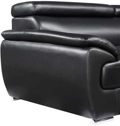 Blackjack Furniture 4571 Veal Collection Modern Genuine Leather Loveseat with Adjustable Headrest, Sturdy Wood Frame and Stainless Steel Legs, Stylish Living Room Love Seat, Black
