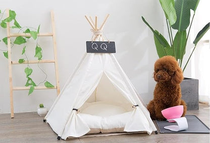 Dog Teepee Bed Cat Tent Portable Houses Pet Puppy with Thick Cushion (M:Size fits 9kg/20lbs (Pets)) | (White, M:Size fits 9kg/20lbs (Pets))