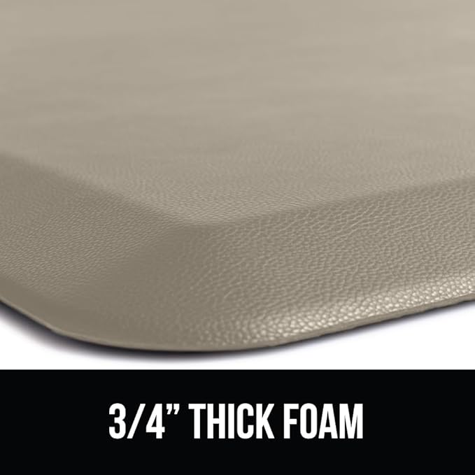 GORILLA GRIP Comfortable Cushioned Kitchen Mats for Floor, 48x20, Waterproof and Stain Resistant Soft Top, 3/4 Inch Thick Ergonomic Standing Desk Anti Fatigue Mat, Foam Supports Ankles and Feet, Taupe