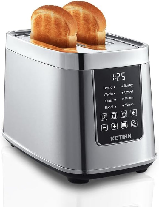 Smart Touch Screen Toaster 2 Slice, KETIAN Automatic Digital Stainless Steel