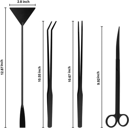 Tifanso Aquarium Aquascape Tools Kit - 4 in 1 Terrarium Decor Supplies with Long Tweezers Feeding Tongs, Aquarium Scissors, Algae Scraper, Live Fish Plants Tank Accessories Cleaning Trimming Kit