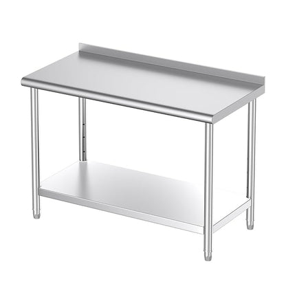 Mioleu Commercial Stainless Steel Table 48 x 24 Inches Heavy Duty Prep & Work Metal Desk with Blacksplash & Adjustable Undershelf for Kitchen Restaurant Home Garage Warehouse