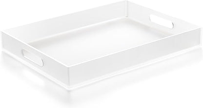 16"x12" Large Acrylic Serving Tray Decorative Ottoman Coffee Table Vanity Tray Tea Fruit Platter Snack Appetizer Dessert Drink with Handles for Bar Kitchen Party, Frosted
