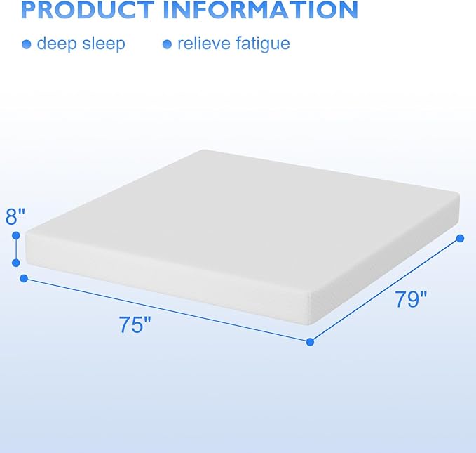 FDW | 8 Inch King Mattress | Medium Firm | Gel Memory Foam Mattress | White | Bed in a Box, CertiPUR-US Certified | Pressure Relief, Cooling Ventilated Foam | Washable Removable Cover