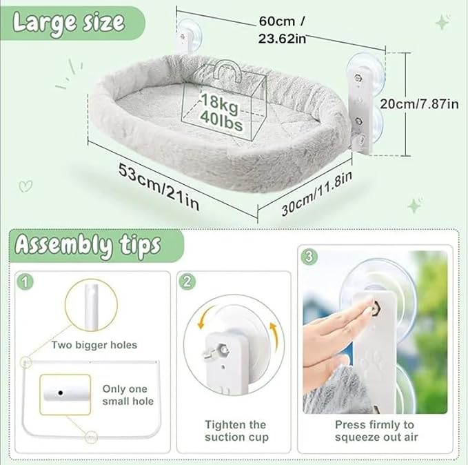 Sinai Pet Shop Cat Window Perch – Cordless Foldable Hammock with Cushion Bed, Self-Groomer with Catnip Included, Durable Metal Frame with Strong Suction Cups, Space-Saving for Large Indoor Cats
