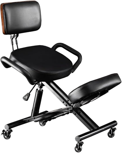 Kneeling Chair with Back Support Ergonomic for Office,Adjustable Stool with Angled Seat for Better Posture,Thick Comfortable Cushions,Black