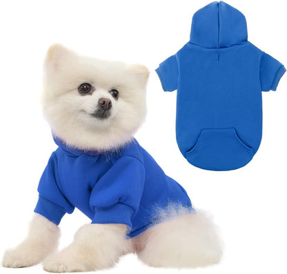 KOOLTAIL Basic Dog Hoodie - Soft and Warm Dog Hoodie Sweater with Leash Hole and Pocket, Dog Winter Coat, Cold Weather Clothes Sweatshirt for Small Medium Large Dogs Puppy Cat Boys Girls Blue M