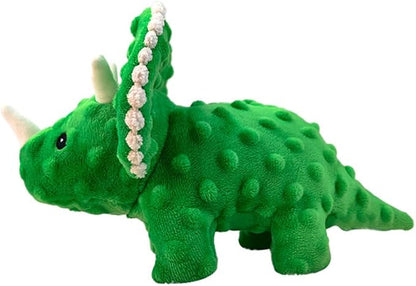 Squeaky Dog Toys Plush Dog Toy with Crinkle Paper Stuffed Durable Dog Chew Toys for Small Middle and Large Dogs Triceratops Green