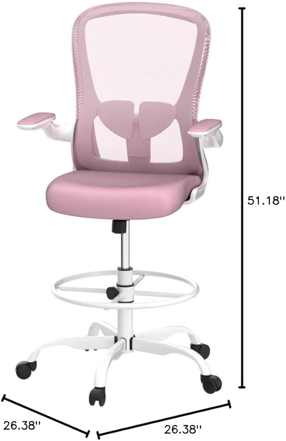 Drafting Chair, Tall Office Chair with Flip-up Armrests Executive Ergonomic Computer Standing Desk Chair, Office Drafting Chair with Lumbar Support and Adjustable Footrest Ring