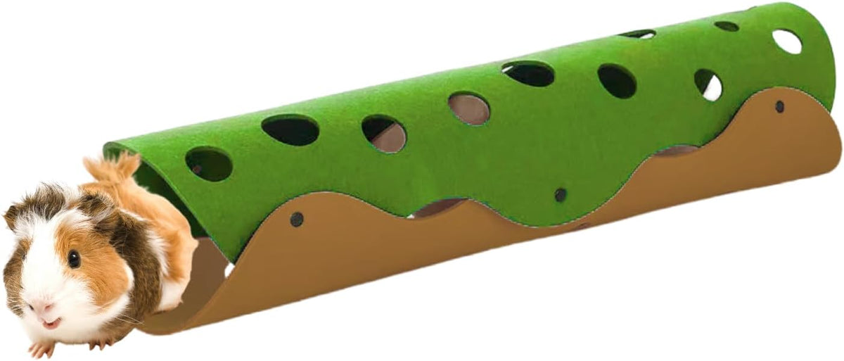 Guinea Pig Tunnel Foldable Fleece Hideout Tube with Cheese-Hole Design Soft Cozy Hideaway for Guinea Pig Cage Corner Indoor Play and Napping-Green