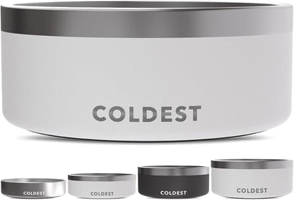 Coldest Dog Bowl - Anti Rust Metal, Non Slip, 3 Layers Insulated Stainless Steel Dog Bowls - Spill Proof & Heavy Duty - Water Bowl for Dogs, Cats & Pets, Dish Washer Safe (100 oz, Epic White)