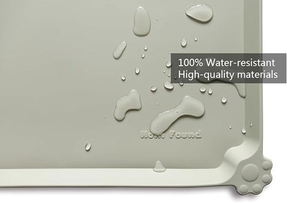 Hoki Found Large Silicone Non Slip Pet Food Mats - Bowl Placemats for Dog Cat - Waterproof - Cream Green