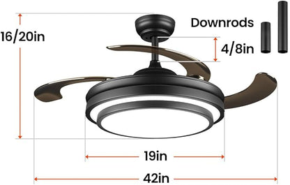 42 Inch Black Modern Ceiling Fan