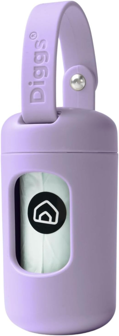 DIGGS Dog Poop Bag Dispenser for Leash - Premium Dog Waste Bag Holder with Easy One-Hand Dispensing (Lilac)