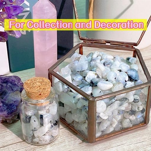 YATOJUZI Moonstone 1LB Aquarium Gravel Rocks Bulk Wholesale Tumbled Crystals Stones Chips Crushed Reiki Energy Balancing Gemstones for Planters Vase Filler Fountain Fish Tank Potted Decor