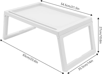 DUSNDULR 6 Pack Bed Tray Table, Foldable Laptop Desk Cute Serving Food Trays with Folding Legs & Charging Hole for Eating Reading Working (White)