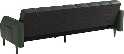 Fadware Faux Leather Couch, Convertible Futon Sofa Bed with Adjustable Backrest, Mid Century Leather Sofa Loveseat with Side Pockets& Metal Leg, Modern Leather Sleeper Sofa for Living Room Bedroom
