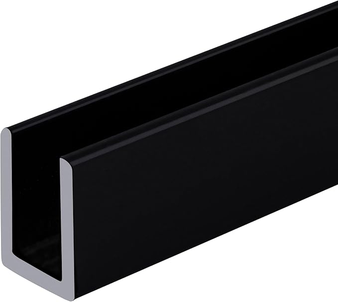 Brixwell SDCD38MBL-CCP48 Matte Black 3/8" Fixed Panel Shower Door Deep U-Channel