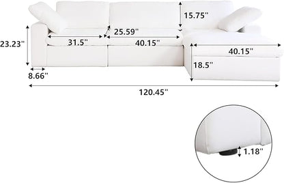 JACH 120" L Shape Cloud Modular Couches for Living Room, Modern Convertible Sectional Sofa Couch, Couch Cushion Covers Removable, Sectional Sofas for Party Bedroom Apartment (White)