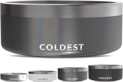 Coldest Dog Bowl - Anti Rust Metal, Non Slip, 3 Layers Insulated Stainless Steel Dog Bowls - Spill Proof & Heavy Duty - Water Bowl for Dogs, Cats & Pets, Dish Washer Safe (64 oz, Stardust Glitter)