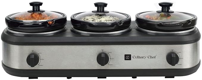 CULINARY CHEF, Triple Slow Cooker, Buffet Server 3 Pot, Food Warmer