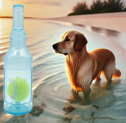 Wine Bottle Dog Toy, Fun Interactive Cute Squeaky Dog Toys with Tennis Ball Inside, Ideal for Large/Medium/Small Dogs to Fetch Games and Bonding Time, Not for Heavy Chewers, Large-Blue