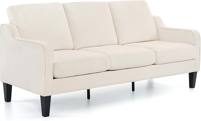 VINGLI Small Couch Sofa 71" Comfy Couches for Living Room Beige 3 Seat Sofa Couch Mid Century Modern Sofa Furniture Couches with Scooped Arms for Small Spaces, Bedroom, Apartment, Studio