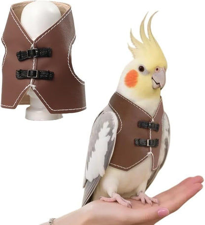 Bird Clothes, Parrot Leather Jacket, Bird Costume Cosplay Photo Prop, Parrot Apparel for Eclectus, Budgerigar, African Greys Parakeet, Conure, Cockatiel, Love Birds-Cowboy Style,Brown,L