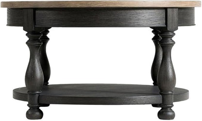 Pemberly Row Wood Coffee Table in Antique Oak and Matte Black