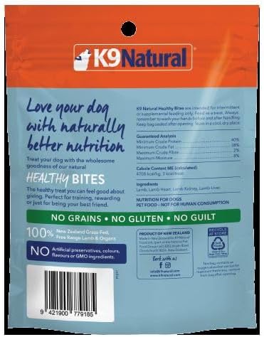 K9 Natural, Freeze-Dried Single Ingredient Dog Treats, High-Value, Low-Calorie Protein Bites for Active Dogs, Healthy Dog Training Treats, Grain-Free Reward, Lamb & Organs, 1.76oz