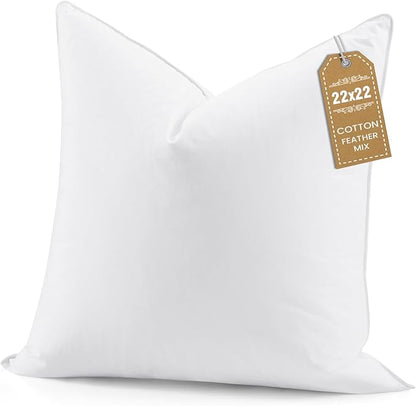 BHZ Euro Throw Pillow Insert, 22x22 Down Feather Alternative Pillow Inserts, Decorative Soft Large Square White Throw Pillows Insert for Couch Bed Dorm Sofa with Cotton Cover