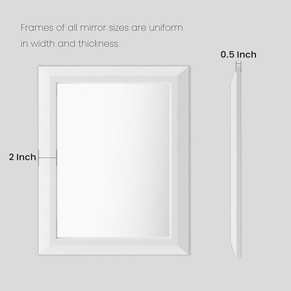 Amorho Bathroom Mirror, 55x32 Inch White Thick Metal Framed Wall Mirrors