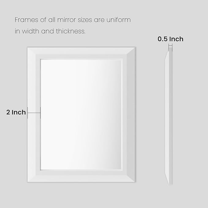 Amorho Bathroom Mirror, 48x35 Inch White Thick Metal Framed Wall Mirrors